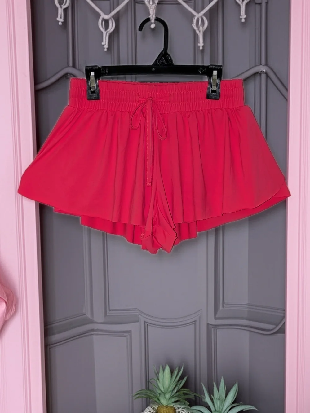Women's Hot Pink Layered Skort with Drawstring Waist